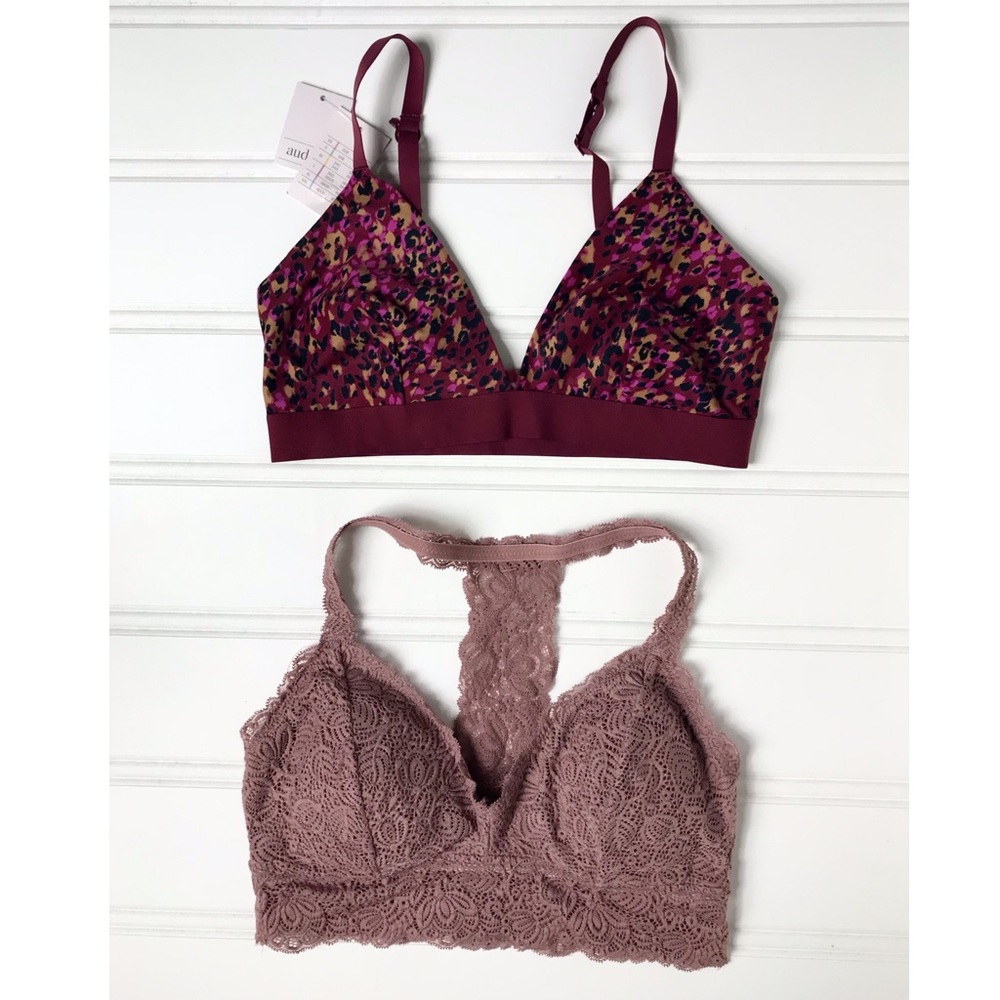 Auden Leopard Print & Blush Lace Bralettes Size M